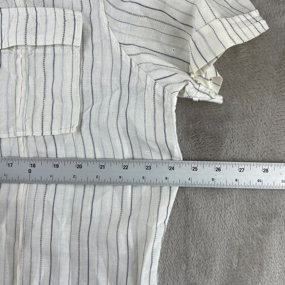 GAP Shirt Men XL White Striped 99% Linen Dual Pockets Short Sleeve Camp Vacation - Picture 15 of 16